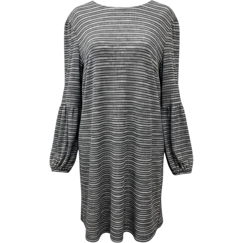 Maggy London Womens 14 Black White Striped Metallic Puff Sleeve Shift Dress NWOT